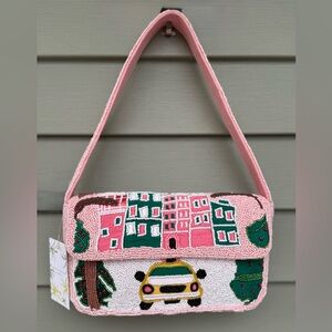 Pink Cab Cityscape Beaded Shoulder Bag